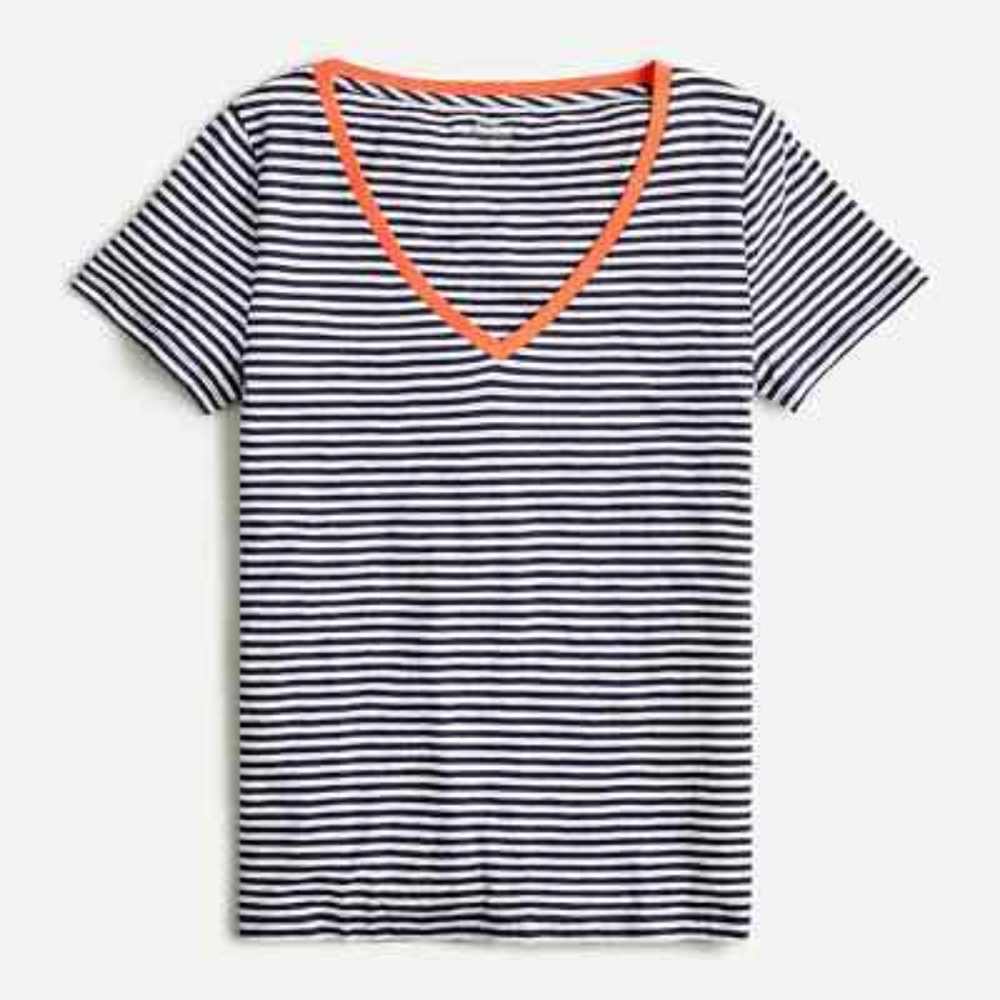 J. Crew Vintage Cotton V-neck Ringer Tee In Strips Size Small